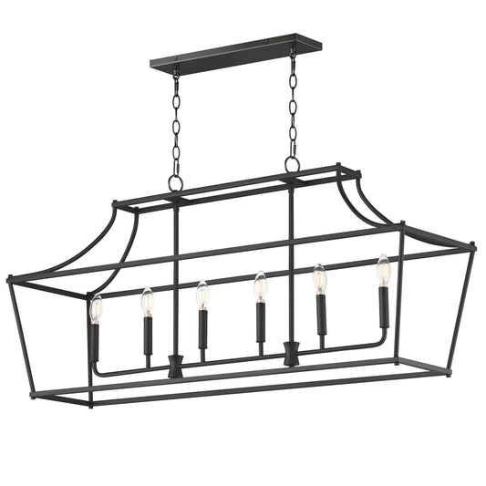 Maxim Lighting Clifton 48in 6-Light Linear Pendant | Traditional Black Steel | Kitchen Island & Dining Room | 48 x 13 x 22 in | Model 25317BK