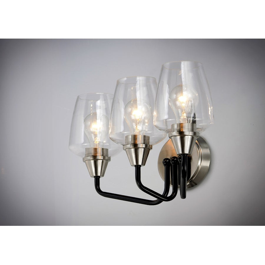Maxim Lighting Goblet 3 Light Bath Vanity, Black/Satin Nickel