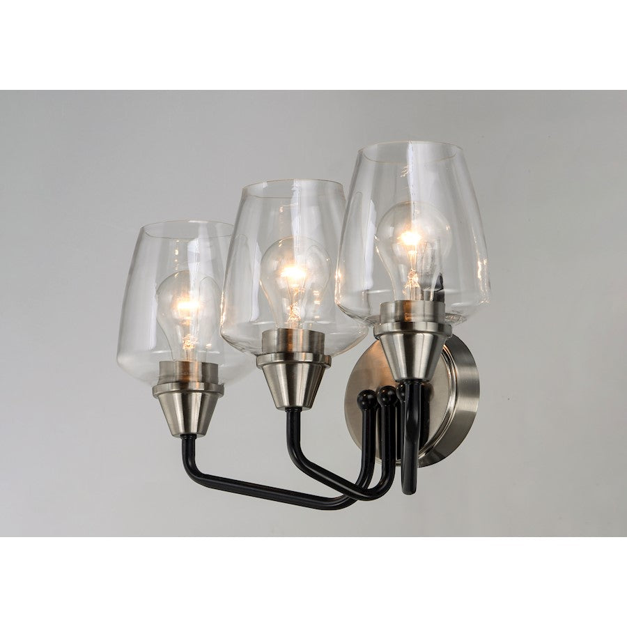Maxim Lighting Goblet 3 Light Bath Vanity, Black/Satin Nickel