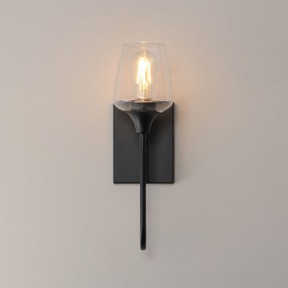 Maxim Lighting Goblet 15.75in 1-Light Wall Sconce | Modern Black and Clear Glass | Bedroom & Hallway Accent Light | 5 x 15.75 in | Model 26131CLBK