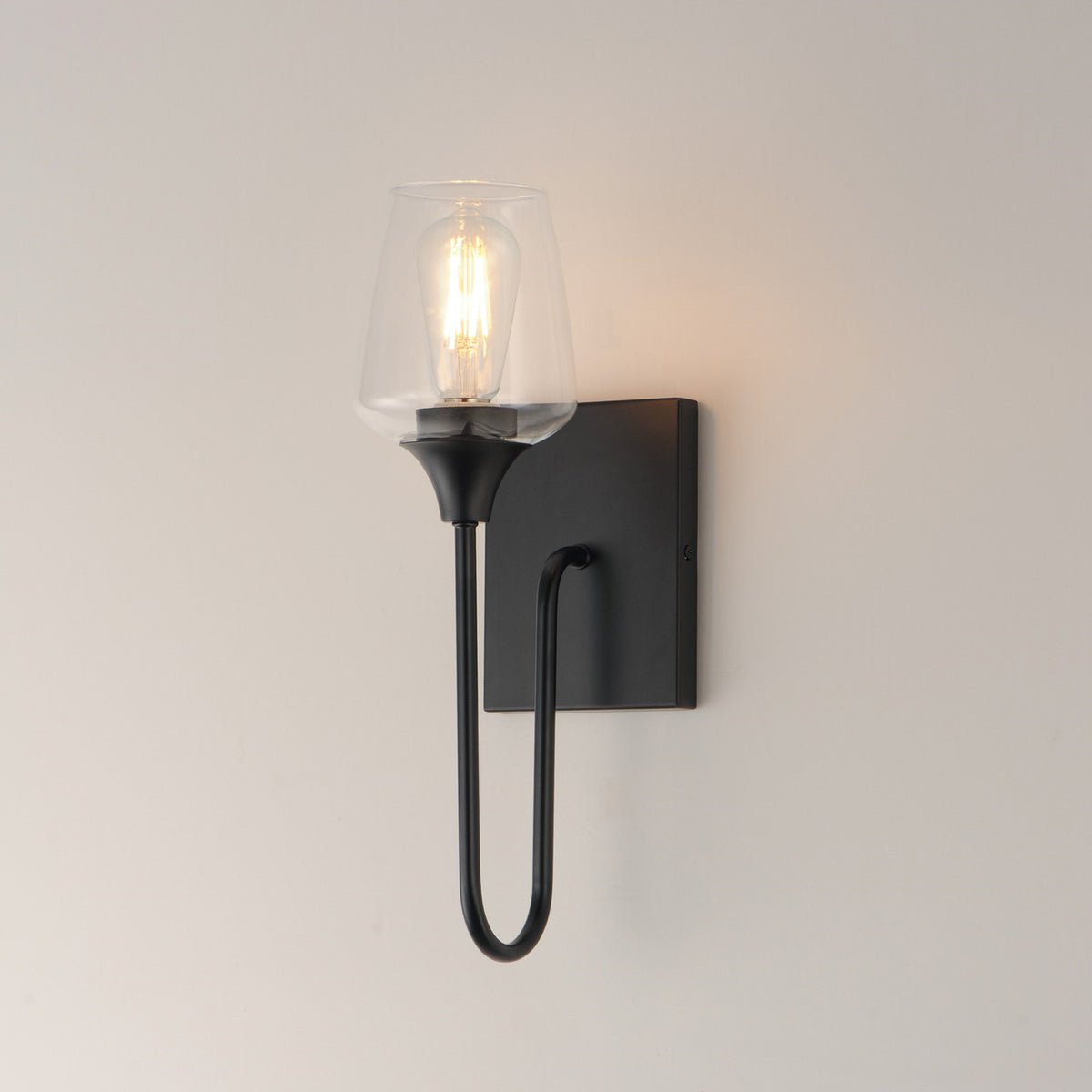 Maxim Lighting Goblet 15.75in 1-Light Wall Sconce | Modern Black and Clear Glass | Bedroom & Hallway Accent Light | 5 x 15.75 in | Model 26131CLBK
