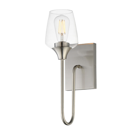 Maxim Lighting Goblet 15.75in 1-Light Wall Sconce | Modern Satin Nickel and Clear Glass | Bedroom & Hallway Accent Light | Model 26131CLSN