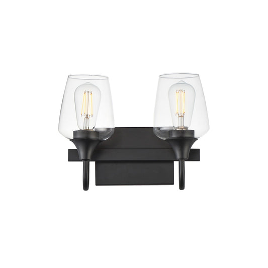 Maxim Lighting Goblet 14in 2-Light Vanity Light | Modern Black and Clear Glass | Bathroom Vanity & Powder Room | 14 x 8.75 in | Model 26132CLBK
