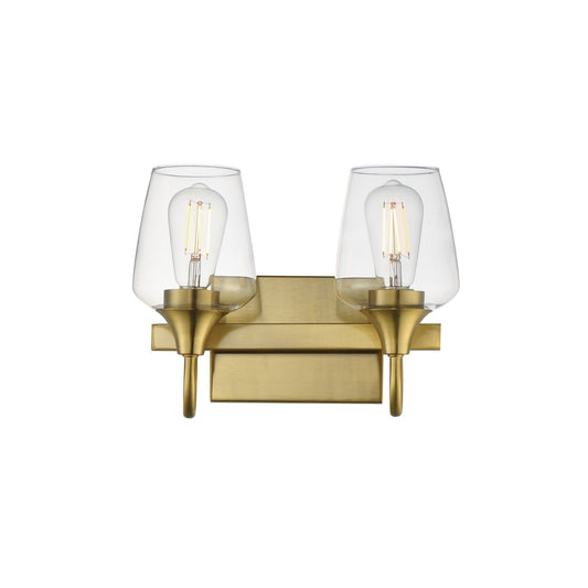 Maxim Goblet 14in 2-Light Vanity Light | Modern Natural Aged Brass and Clear Glass | Bathroom Vanity & Powder Room | 14 x 8.75 in | Model 26132CLNAB