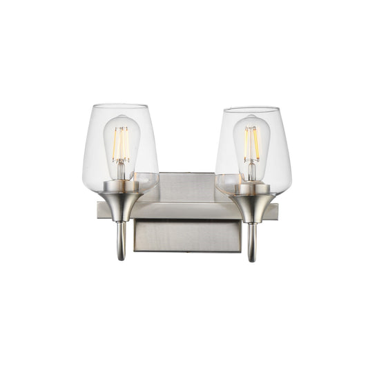 Maxim Goblet 14in 2-Light Vanity Light | Modern Satin Nickel and Clear Glass | Bathroom Vanity & Powder Room | 14 x 8.75 in | Model 26132CLSN