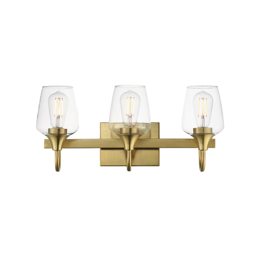 Maxim Lighting Goblet 20in 3-Light Vanity Light | Modern Natural Aged Brass and Clear Glass | Bathroom Vanity & Powder Room | Model 26133CLNAB