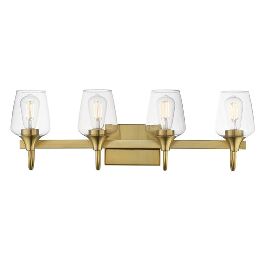 Maxim Lighting Goblet 28in 4-Light Bath Vanity Light | Modern Natural Aged Brass and Clear Glass | Bathroom Vanity & Powder Room | Model 26134CLNAB