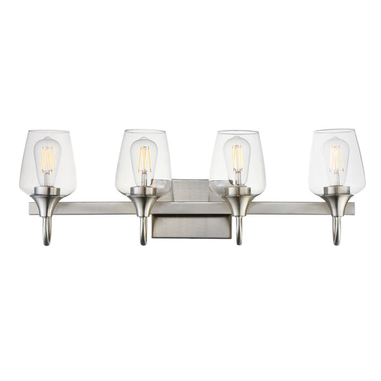 Maxim Lighting Goblet 28in 4-Light Vanity Light | Modern Satin Nickel and Clear Glass | Bathroom Vanity | 28.25 x 8.75 x 6.25 in | Model 26134CLSN