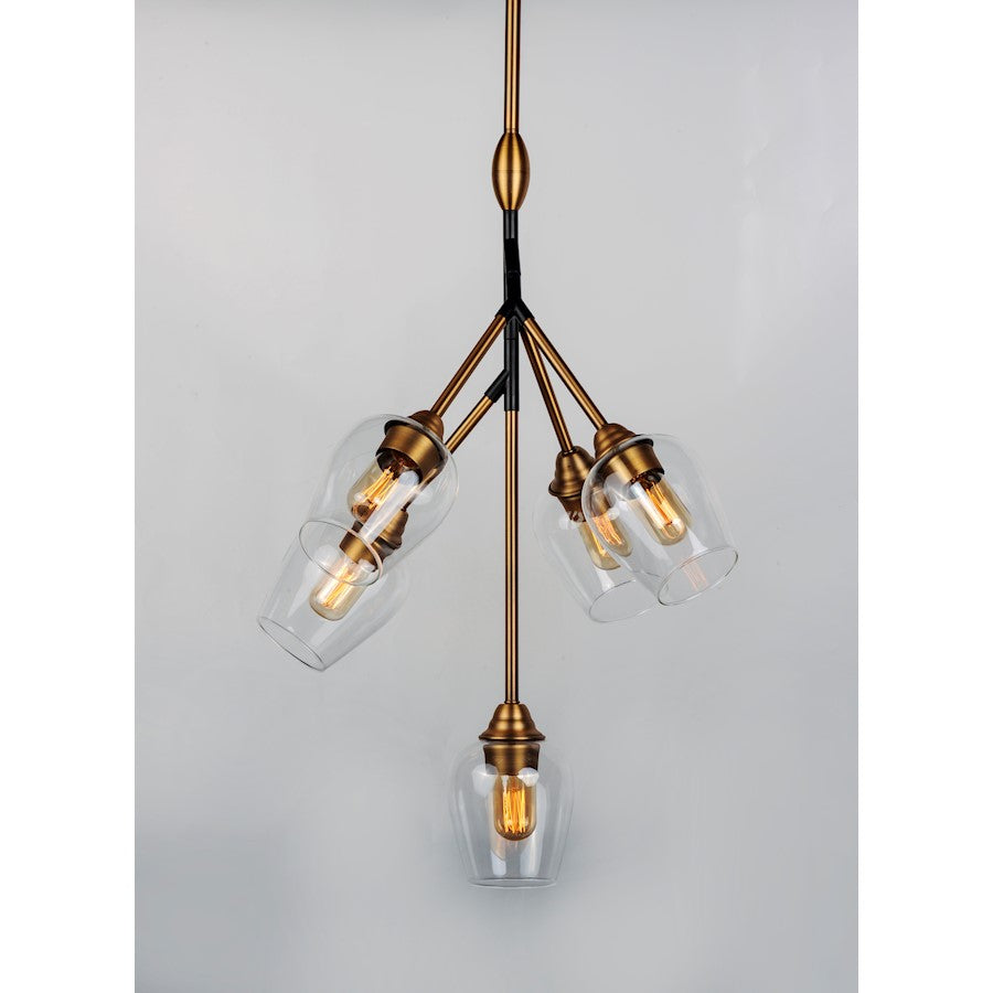 5 Light Pendant, Antique Brass
