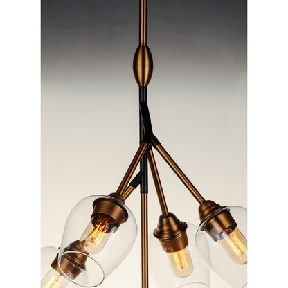 5 Light Pendant, Antique Brass