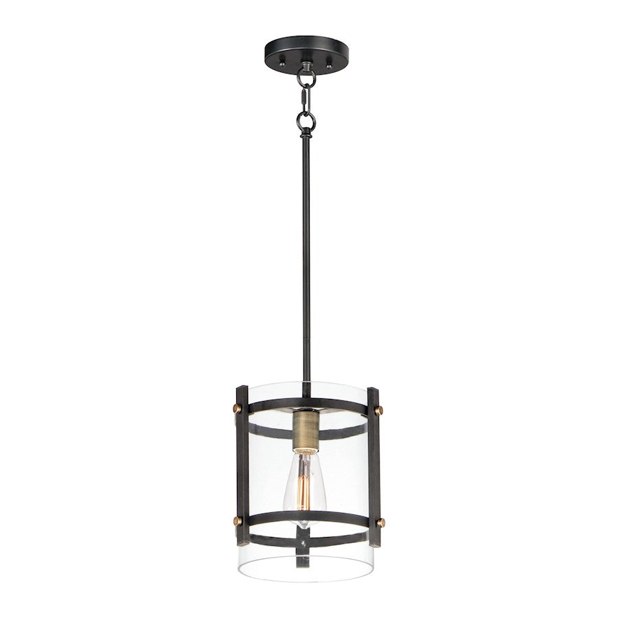1 Light Pendant, Black/Antique Brass