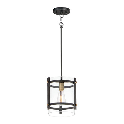 1 Light Pendant, Black/Antique Brass