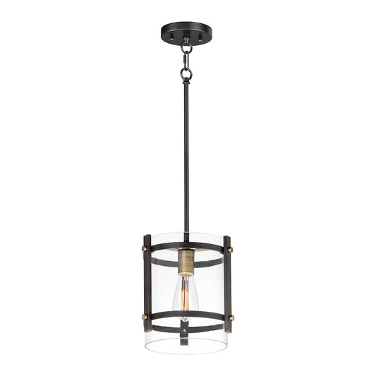 1 Light Pendant, Black/Antique Brass
