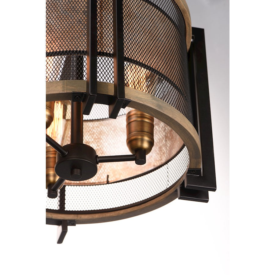 Maxim Lighting Boundry 3-Light Flush Mount, Black/Barn Wood/Brass
