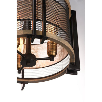Maxim Lighting Boundry 3-Light Flush Mount, Black/Barn Wood/Brass