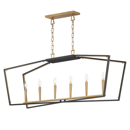 Maxim Melrose 48in 6-Light Linear Pendant | Modern Matte Black and Natural Aged Brass Steel | Kitchen Island & Dining Room | Model 28616BKNAB