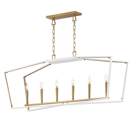 Maxim Melrose 48in 6-Light Linear Pendant | Modern White and Natural Aged Brass Steel | Kitchen Island & Dining Room | Model 28616WTNAB