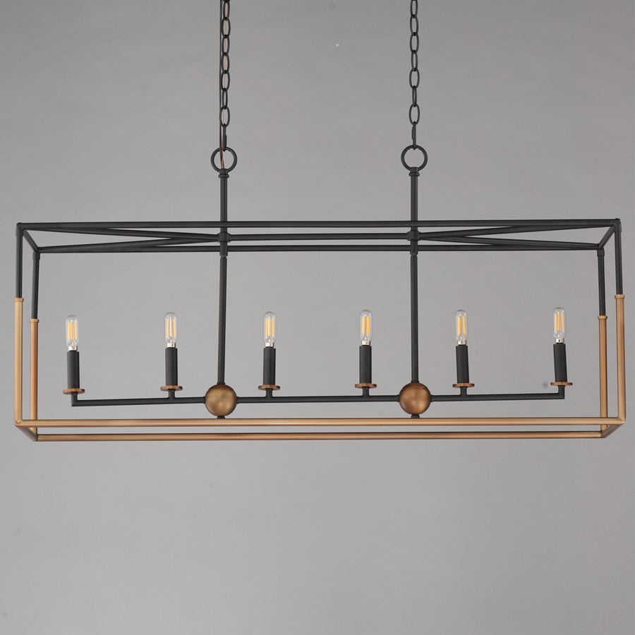 Maxim Lighting SoHo 6Lt 21" Linear Pendant, Black/Weathered Brass