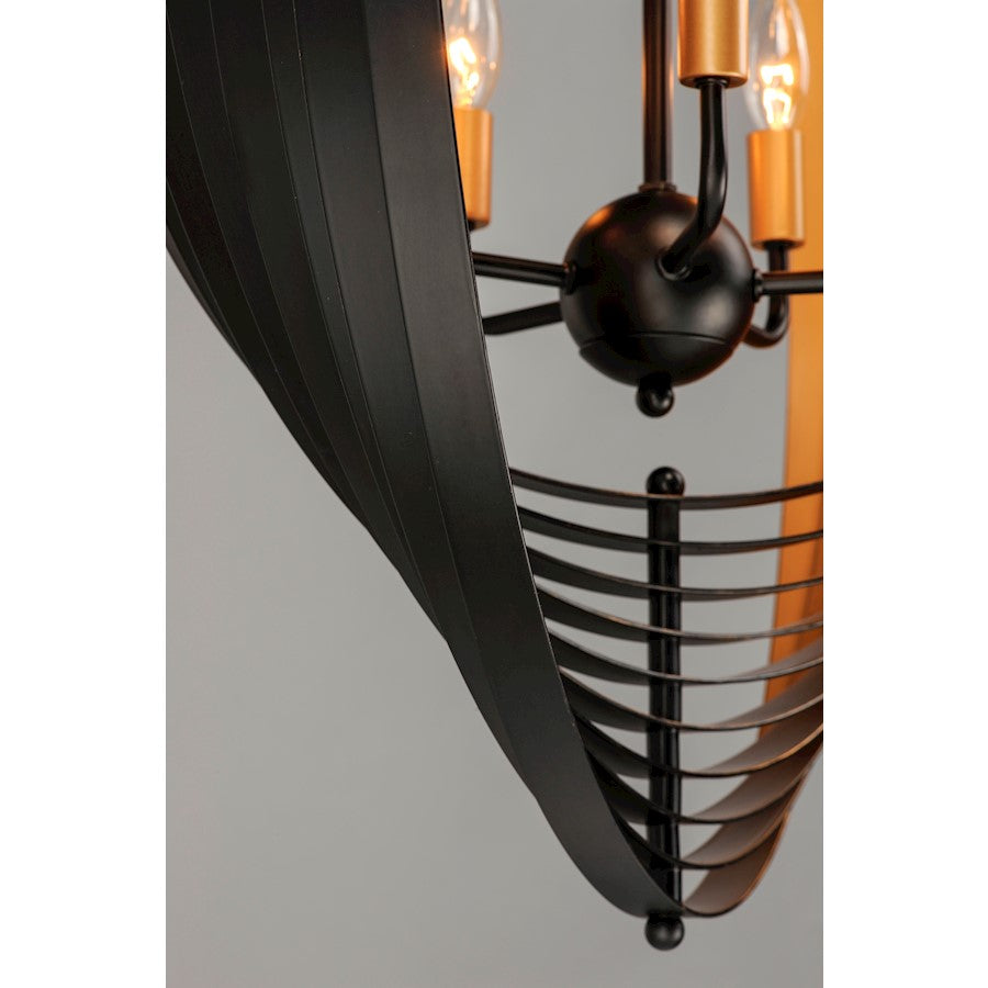 5 Light 30" Pendant, Black/Gold