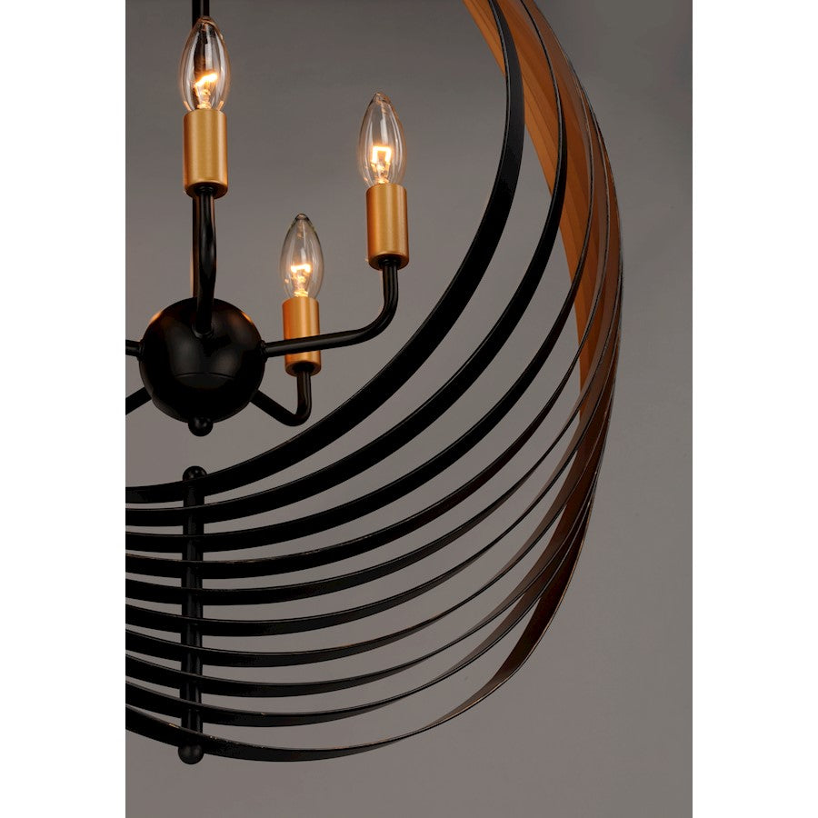 5 Light 30" Pendant, Black/Gold