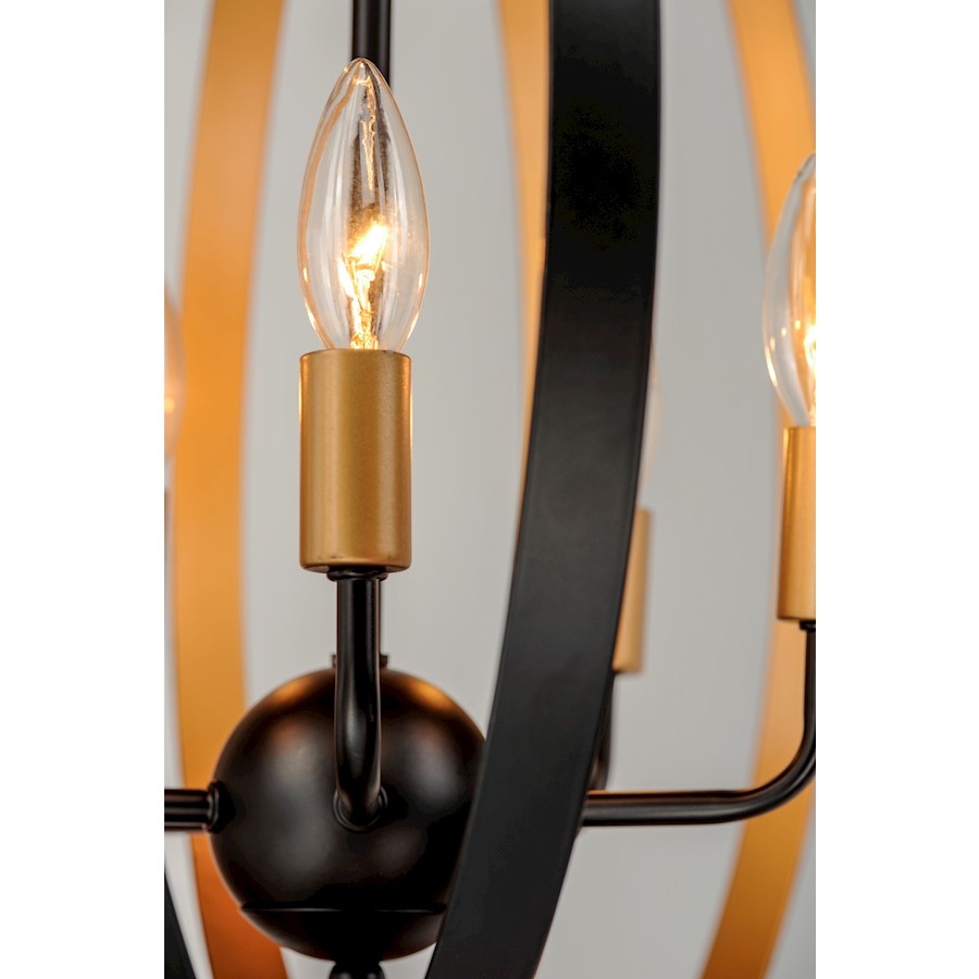 5 Light 30" Pendant, Black/Gold