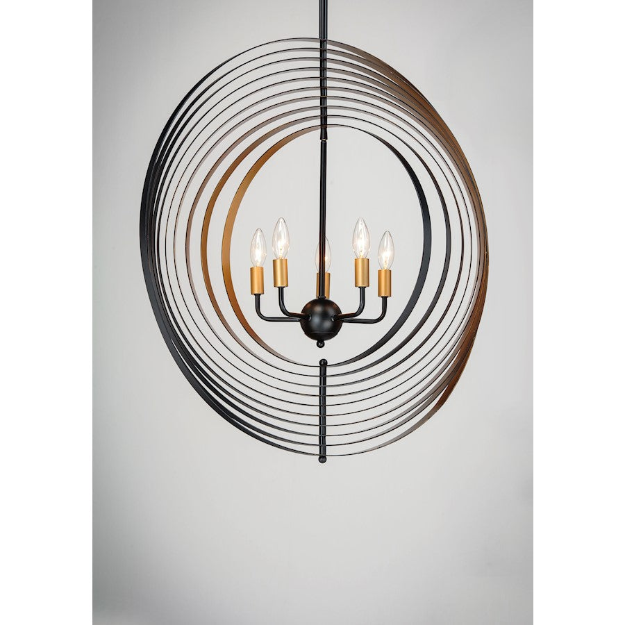5 Light 30" Pendant, Black/Gold