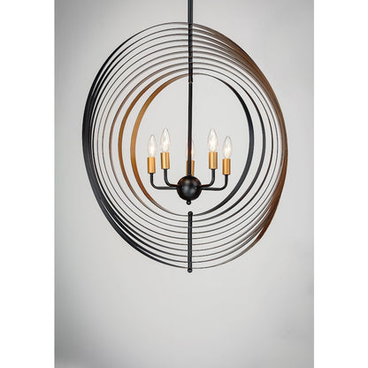 5 Light 30" Pendant, Black/Gold