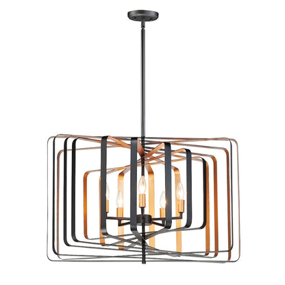 5 Light Pendant, Black/Gold