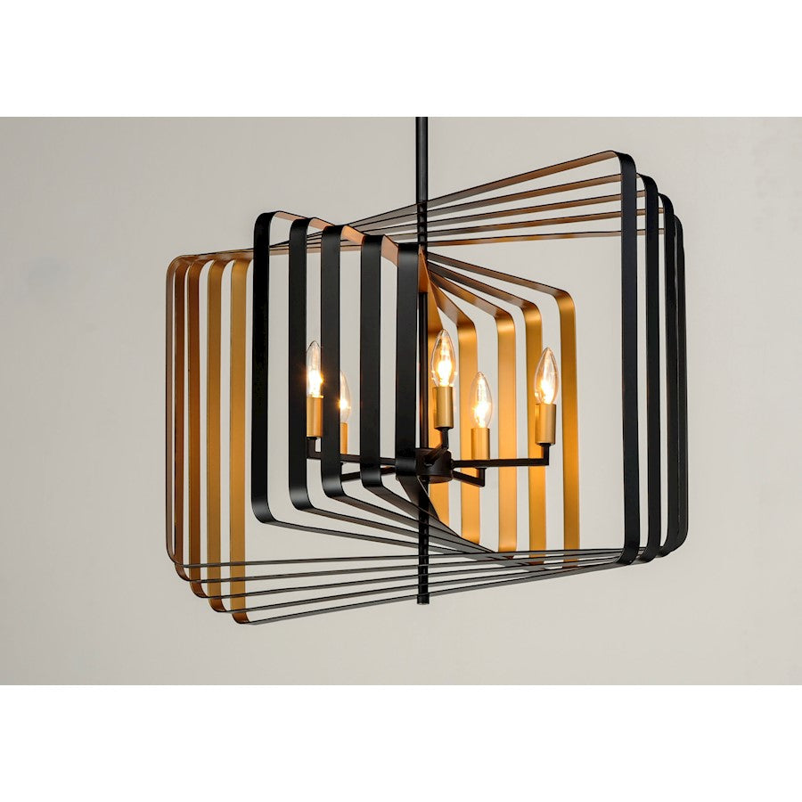 5 Light Pendant, Black/Gold