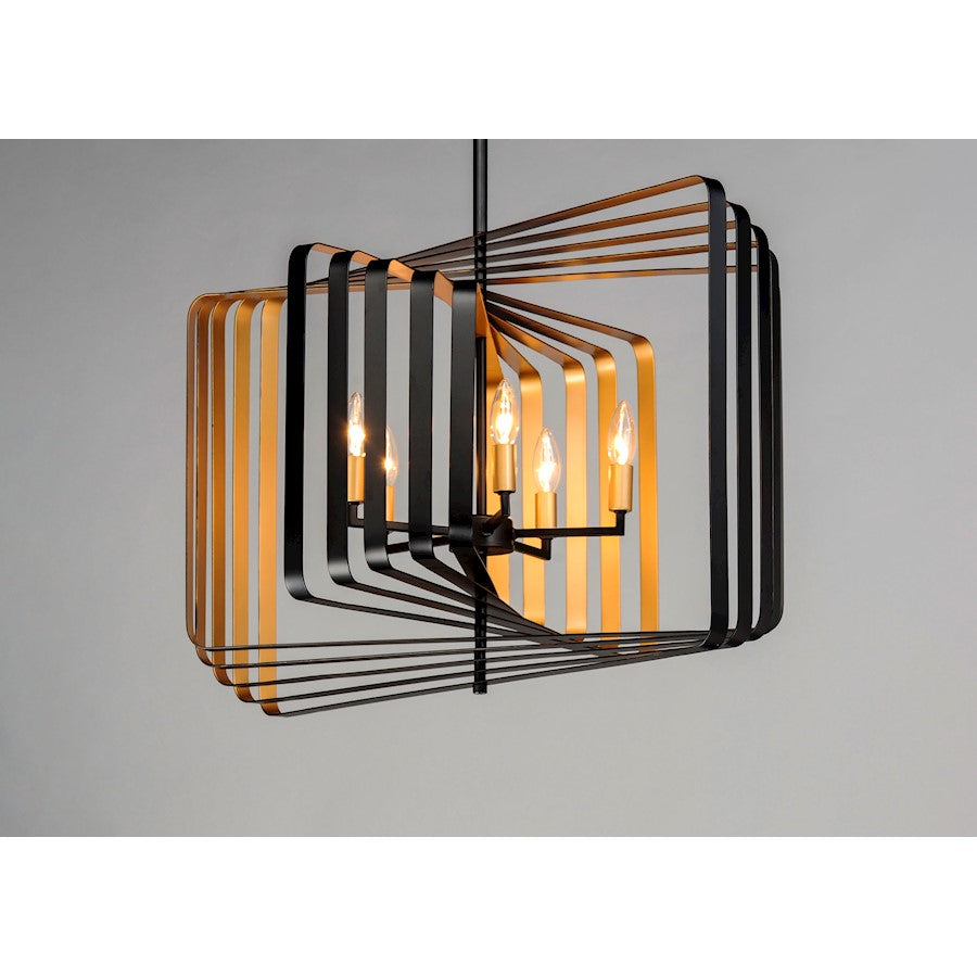 5 Light Pendant, Black/Gold