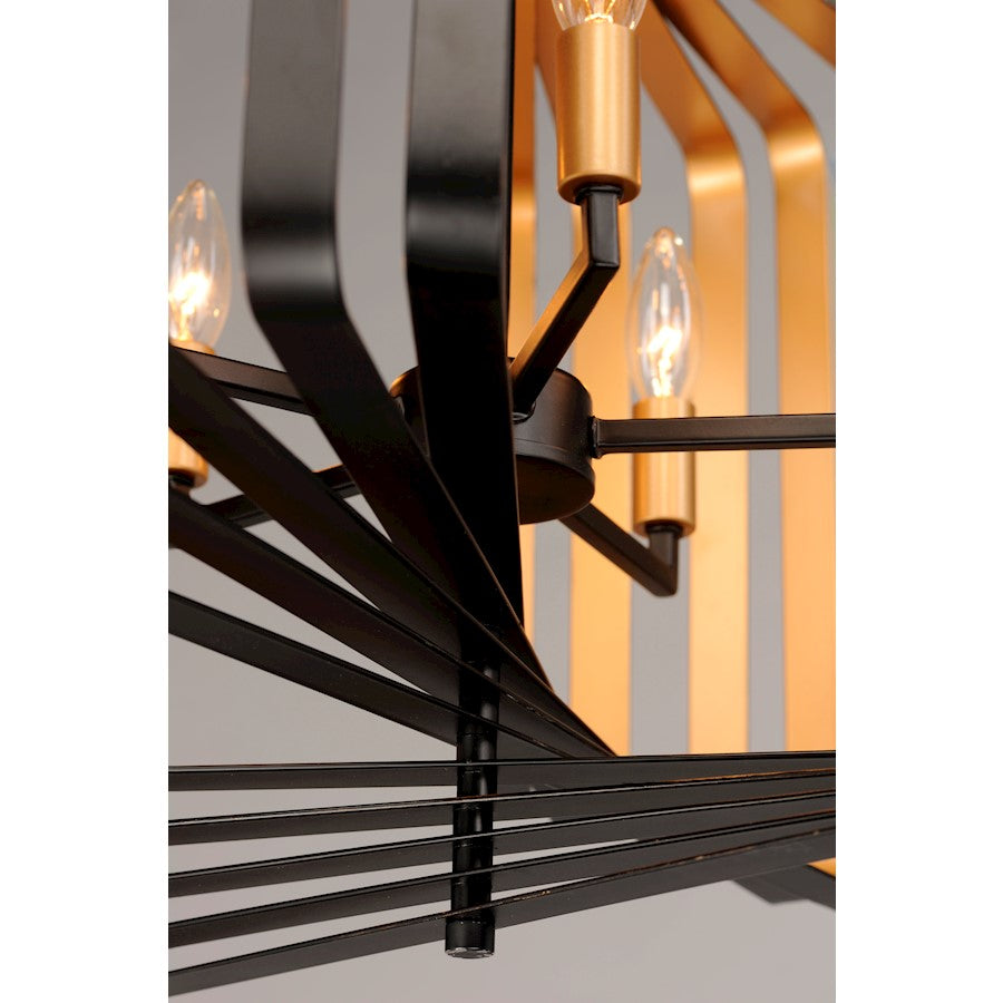 5 Light Pendant, Black/Gold