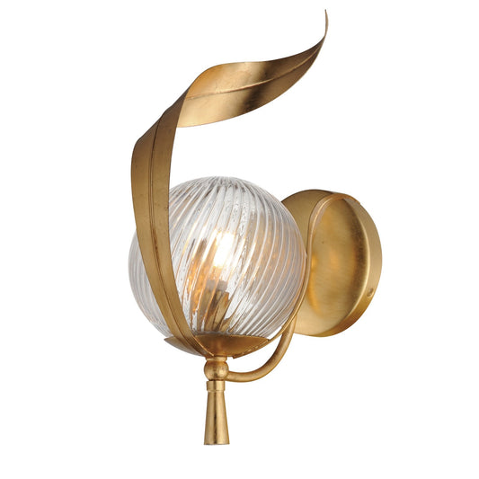 Maxim Lighting Firenze 1Lt 13.25" Wall Sconce, Gold/Clear Ribbed