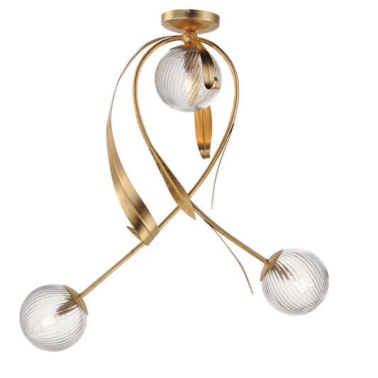 Maxim Lighting Firenze 3Lt 31" Semi-Flush Mt, Gold Leaf/Clear Ribbed