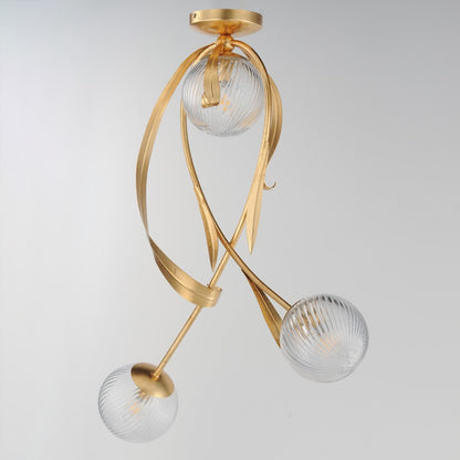 Maxim Lighting Firenze 3Lt 31" Semi-Flush Mt, Gold Leaf/Clear Ribbed