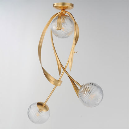 Maxim Lighting Firenze 3Lt 31" Semi-Flush Mt, Gold Leaf/Clear Ribbed