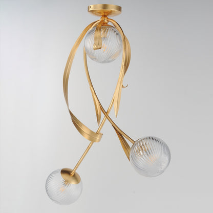 Maxim Lighting Firenze 3Lt 31" Semi-Flush Mt, Gold Leaf/Clear Ribbed