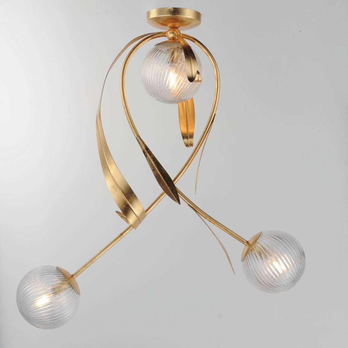 Maxim Lighting Firenze 3Lt 31" Semi-Flush Mt, Gold Leaf/Clear Ribbed