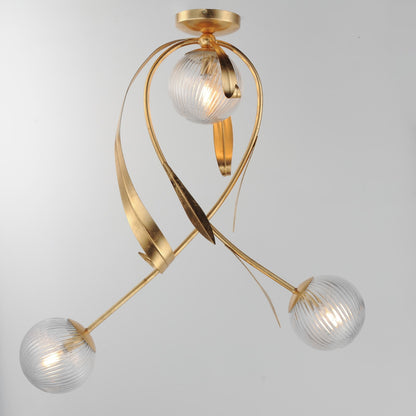 Maxim Lighting Firenze 3Lt 31" Semi-Flush Mt, Gold Leaf/Clear Ribbed