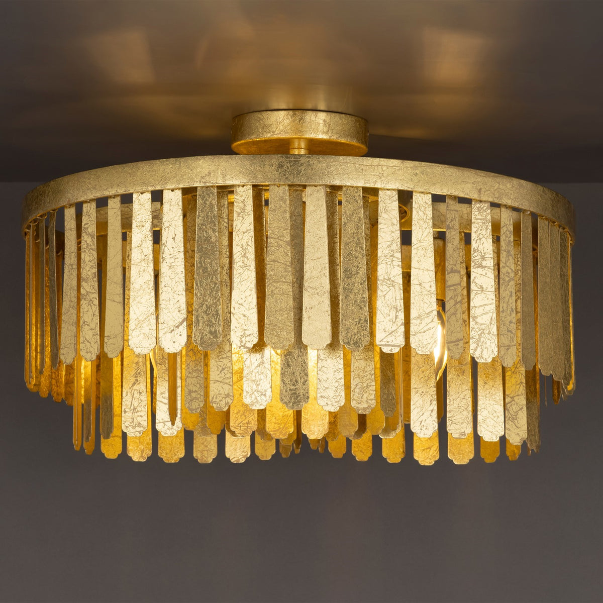 Maxim Lighting Regalia 20in 3-Light Semi-Flush Mount | Glam Gold Leaf and Steel | Bedroom & Hallway | 20 x 20 x 11 in | Model 28760GL
