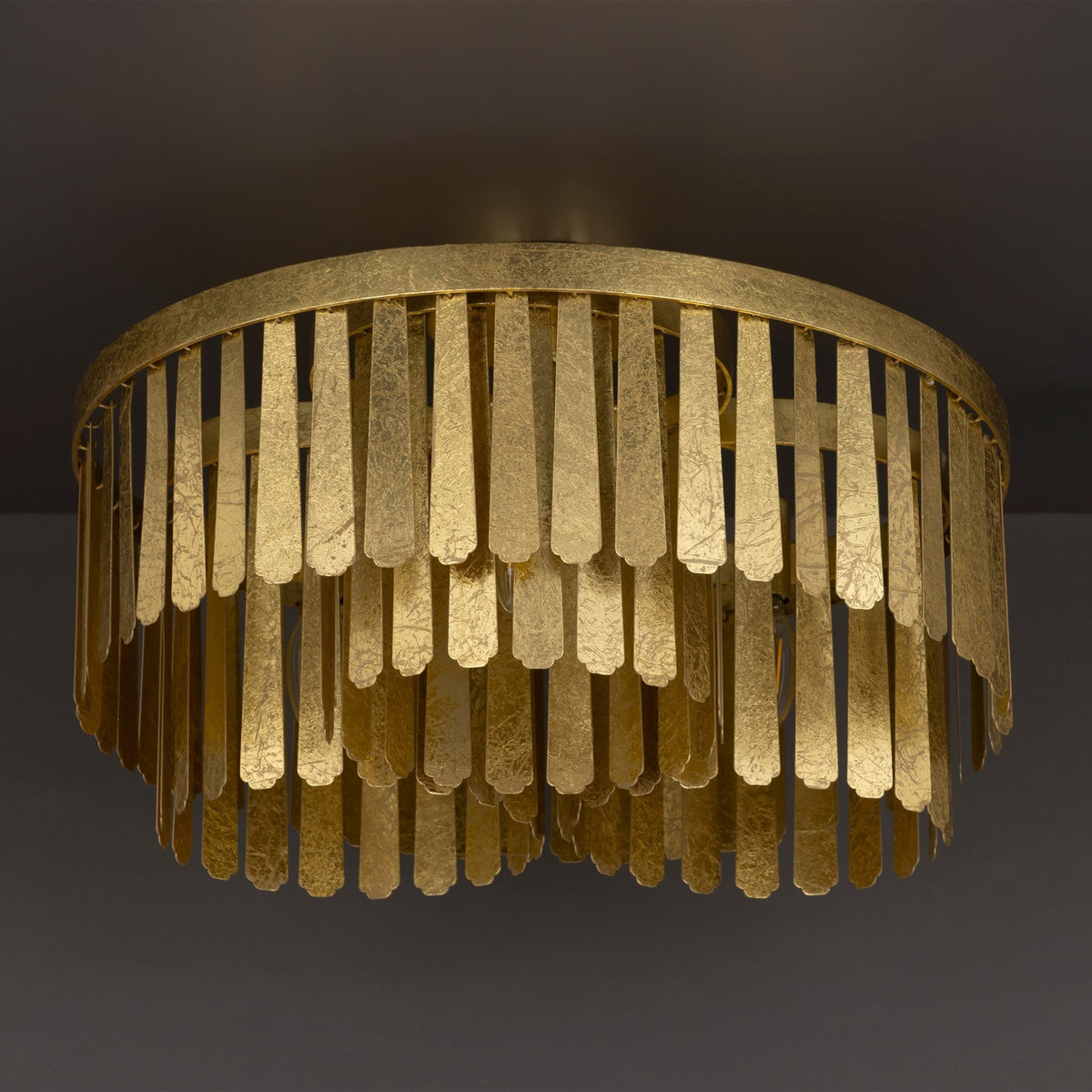 Maxim Lighting Regalia 20in 3-Light Semi-Flush Mount | Glam Gold Leaf and Steel | Bedroom & Hallway | 20 x 20 x 11 in | Model 28760GL