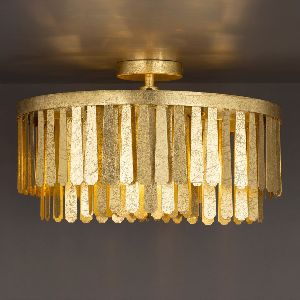 Maxim Lighting Regalia 20in 3-Light Semi-Flush Mount | Glam Gold Leaf and Steel | Bedroom & Hallway | 20 x 20 x 11 in | Model 28760GL