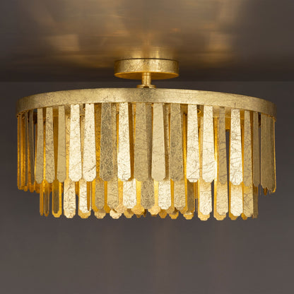 Maxim Lighting Regalia 20in 3-Light Semi-Flush Mount | Glam Gold Leaf and Steel | Bedroom & Hallway | 20 x 20 x 11 in | Model 28760GL