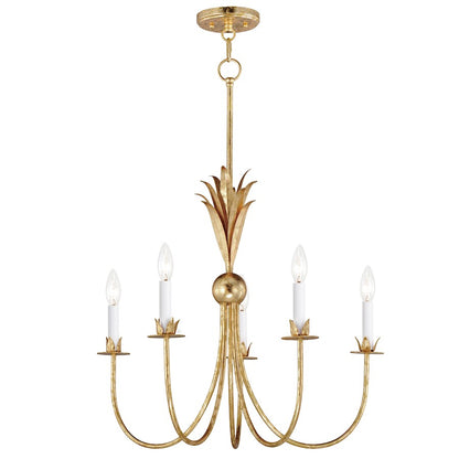 5 Light Chandelier, Gold Leaf