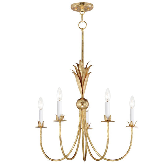 5 Light Chandelier, Gold Leaf