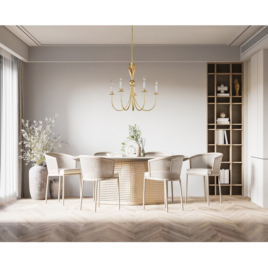 5 Light Chandelier, Gold Leaf