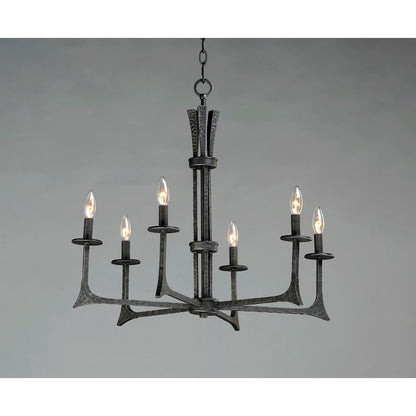 6 Light Chandelier, Natural Iron
