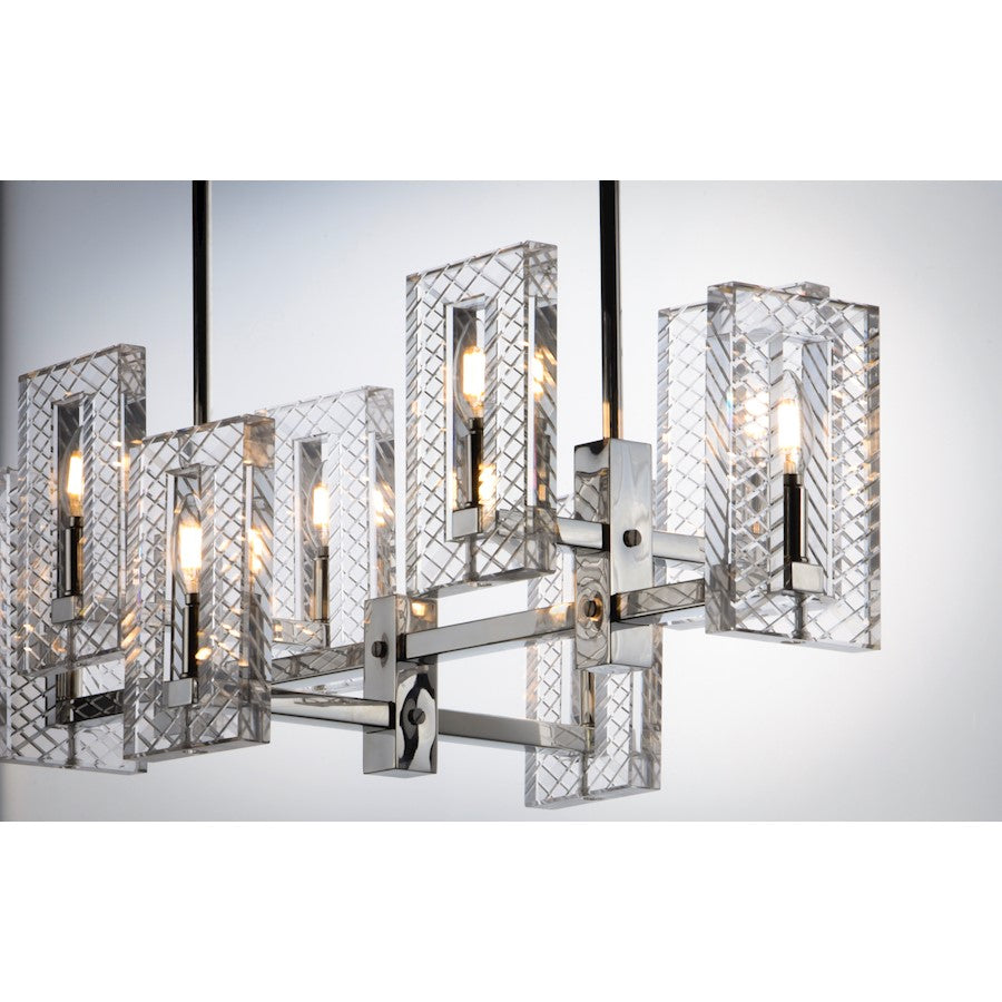 8 Light Linear Chandelier, Polished Nickel