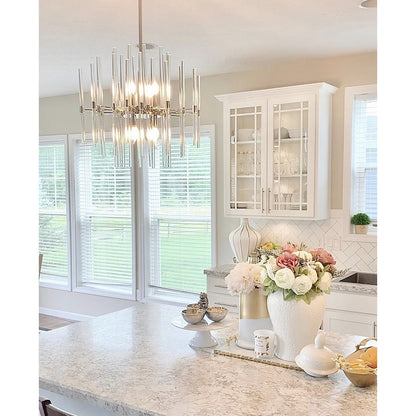 8 Light Chandelier, Polished Nickel