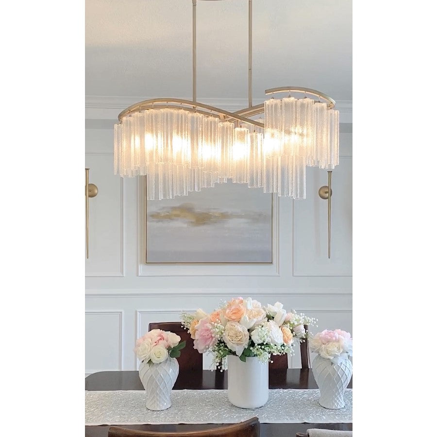 6 Light Linear Chandelier, Golden Silver