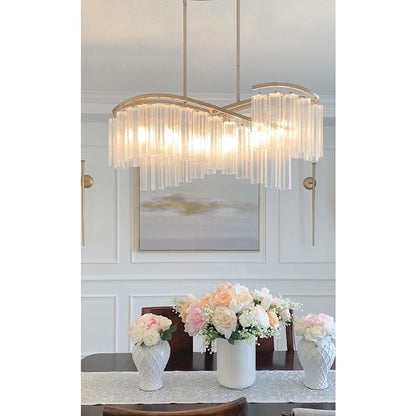 6 Light Linear Chandelier, Golden Silver